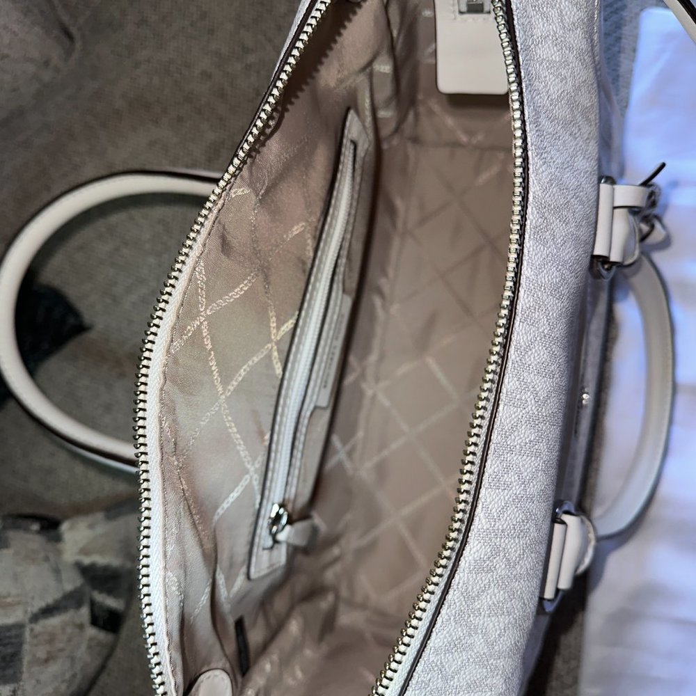 MICHAEL KORS Carine Medium Logo Satchel Bag - White/Beige - Picture 9 of 15